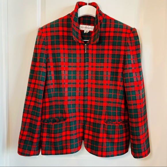 Vintage Red Tartan Zipper Closure Blazer Jacket - Picture 3 of 14